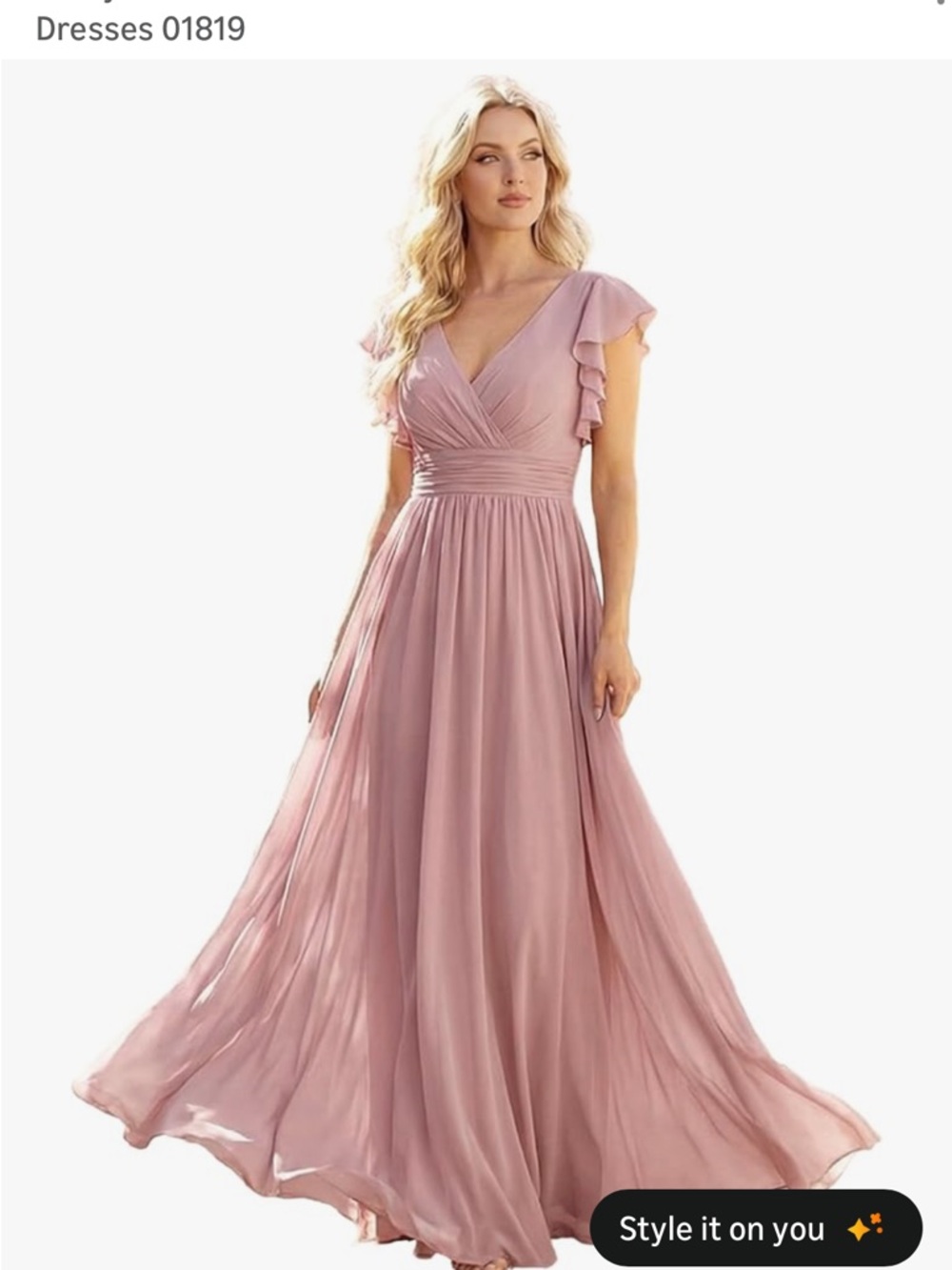 Ever Pretty Rose Mauve V-Neck Ruffled Sleeve Maxi Gown